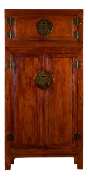 Chinese Qing Dynasty 19th Century Brown Lacquer Cabinet with Brass Hardware