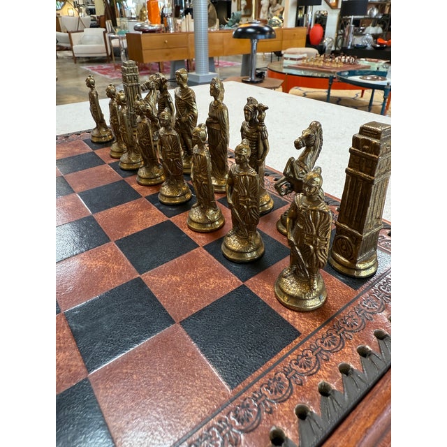 Metal Italian Chess Set in Cast Metal on Carved Wooden Board, 1970s For Sale - Image 7 of 10