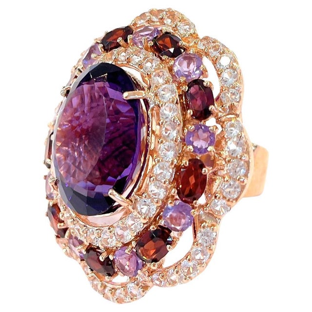 Bochic "Flamenco" Vintage Diamond, Amethyst & Fancy Gem Ring 18K Gold & Silver For Sale - Image 15 of 18