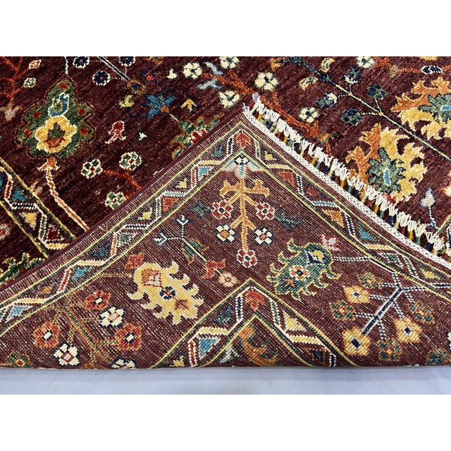 Burgundy Persian-Style Floral Wool Rug, Natural Dyes, 5'9