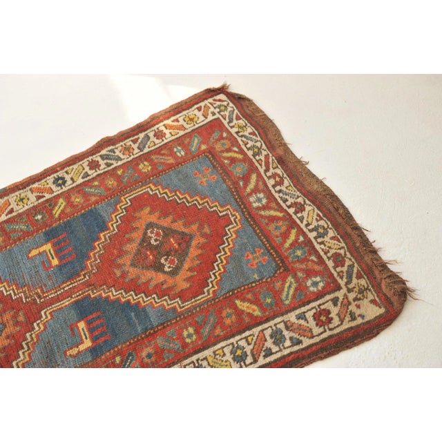 Blue 1930s Nomadic Blue, Terracotta, Red and Camel Runner Rug , 3.2 x 8.9 For Sale - Image 8 of 11