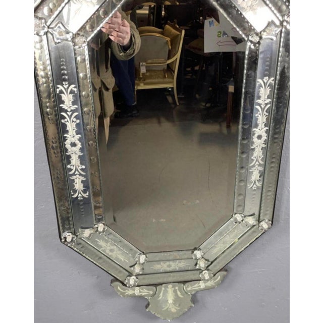 1960s Large Venetian Style Etched Glass Italian Mirror For Sale - Image 4 of 6