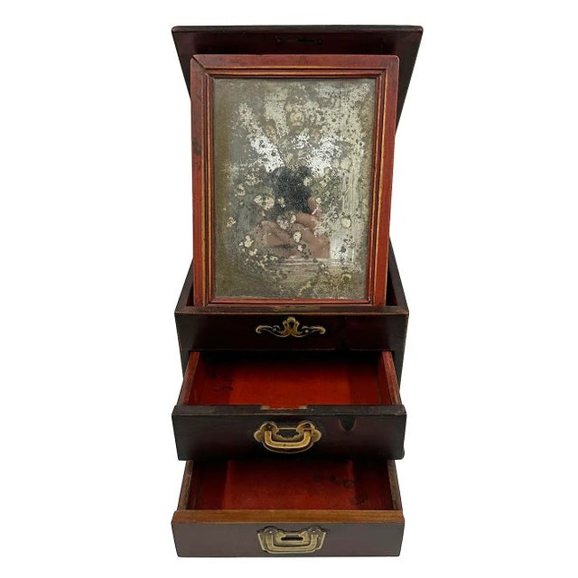 Chinese Late 19th Century Antique Chinese Wooden Jewelry Box, Cosmetic Box For Sale - Image 3 of 9