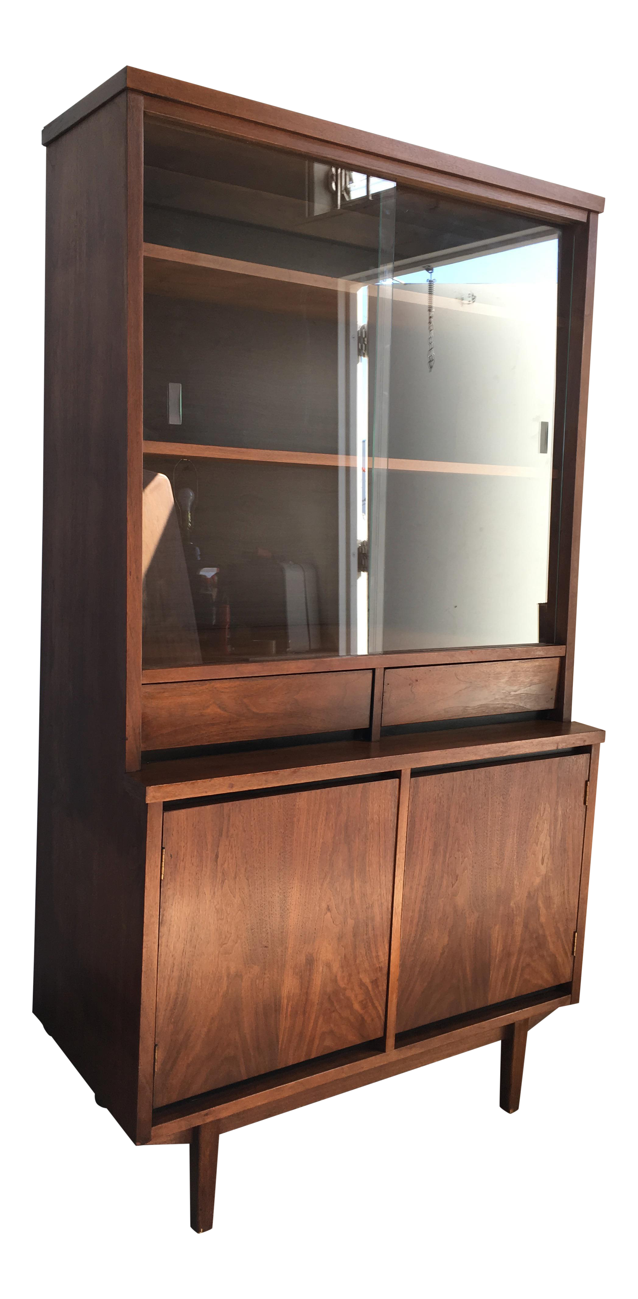 Vintage Mid Century Modern Walnut China Hutch Cabinet By Stanley Furniture Chairish