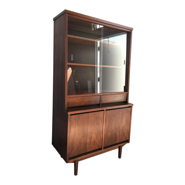 Vintage Mid Century Modern Walnut China Hutch By Stanley