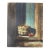 Fine Antique Vintage Oil Painting on Artist Board Basket of Apples on Doorstep For Sale