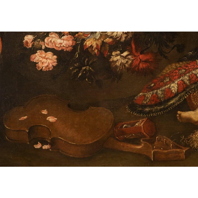 Circle of Antonio Tibaldi, Vanitas Still Life, 1700, Oil on Canvas For Sale - Image 8 of 16