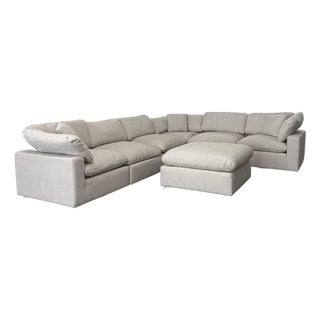 Living Spaces Seven Piece Modular Sectional + Ottoman For Sale