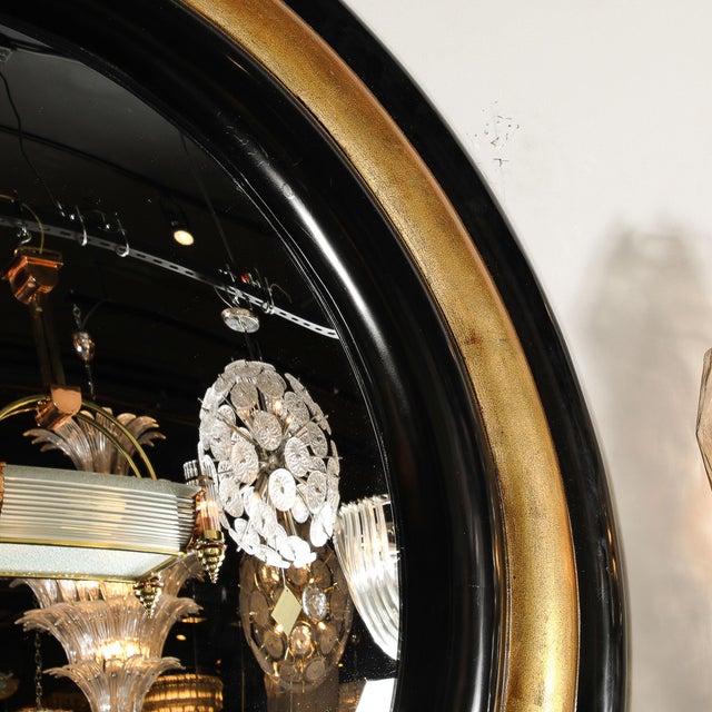 Glass Mid-Century Modernist Gilt & Black Lacquered Convex Mirror by Karl Springer For Sale - Image 7 of 8