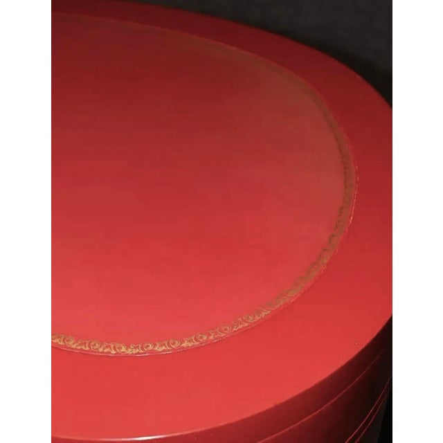 Wood Vintage Red & Gold Leather Top Kidney Shaped Chinoiserie Painted Desk For Sale - Image 7 of 8