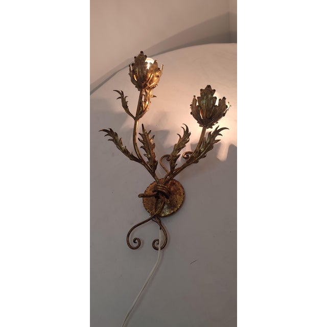 1980s Wrought Iron Gold Leaf Wall Light. France, 1970s For Sale - Image 5 of 18