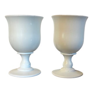Antique Early 19th Century French Empire White Opaline Glass Wine Goblets Circa 1820 - A Pair For Sale