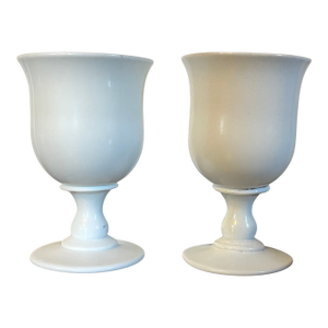 Antique Early 19th Century French Empire White Opaline Glass Wine Goblets Circa 1820 - A Pair