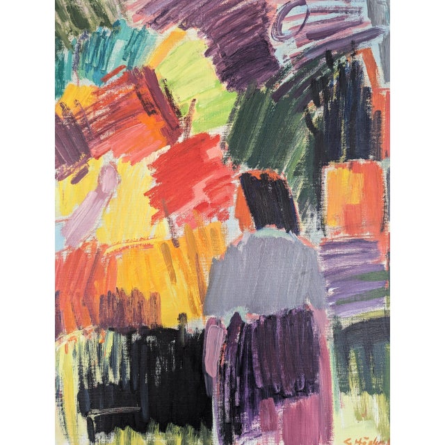 Mid-Century Modern 'Amidst the Bloom' Vintage Original Abstract Painting, Framed For Sale - Image 9 of 11