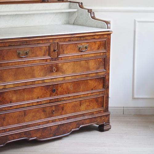 Antique Gründerzeit Mirrored Chest of Drawers with White Marble, 1880s For Sale - Image 5 of 18