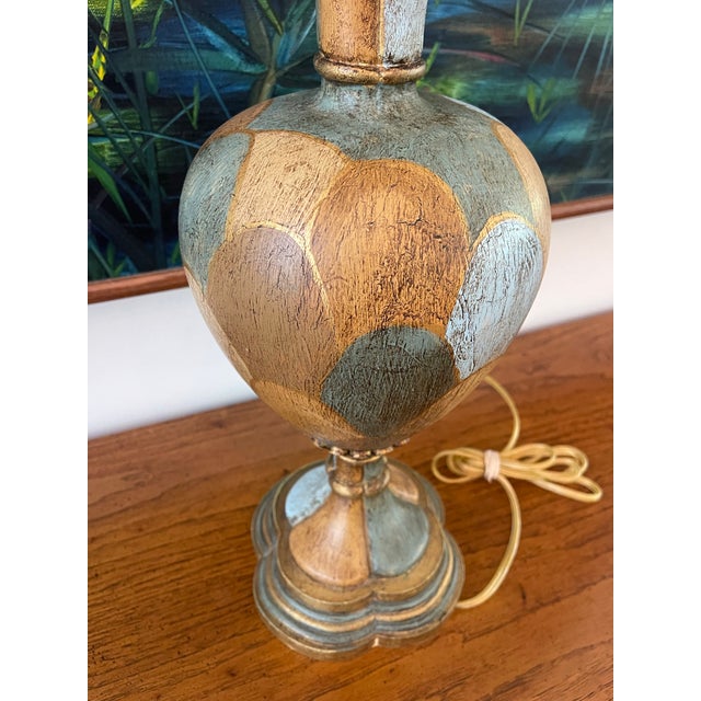 Transitional John Richard Distressed Polychrome Urn Form Table Lamp 25” For Sale - Image 3 of 10