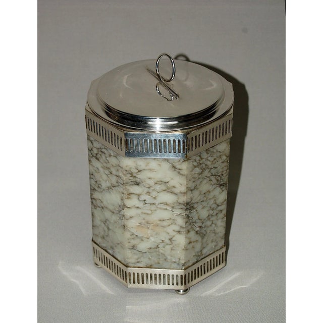 Ice bucket octagonal shaped alabaster and silver metal Art Deco period around 1930, 1940.