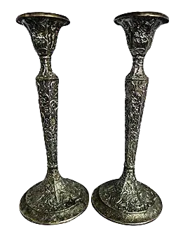 Silverplate Repousse Candle Holders - A Pair