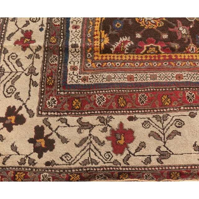 Indian Vintage Indian Agra Brown, Red, Blue, Ivory Handmade Wool Carpet For Sale - Image 3 of 9