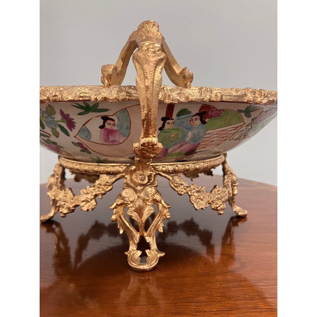 1940s Famille Rose Porcelain and Ormolu Centerpiece Plate For Sale In Miami - Image 6 of 8