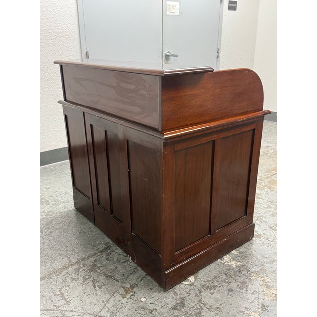 Wood Victorian Lebus Manner Oak Roll Top Desk For Sale - Image 7 of 12