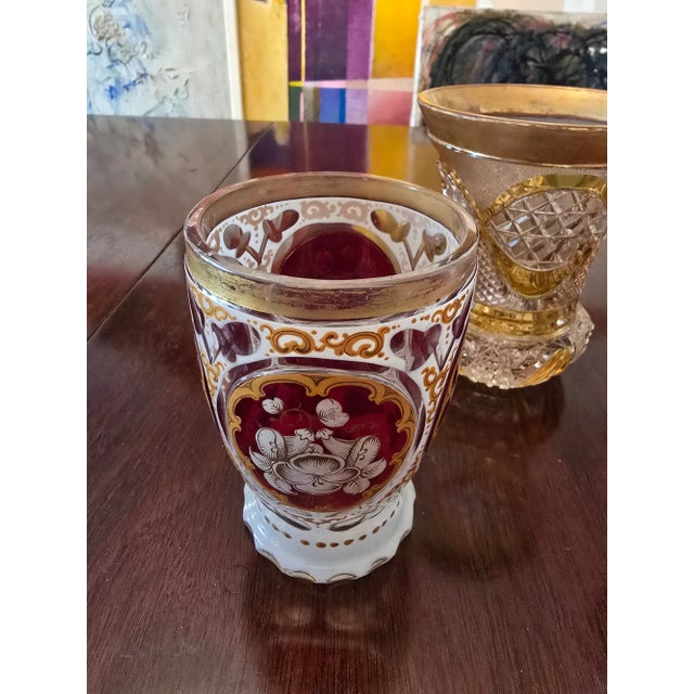 Art Nouveau Antique Bohemian Glass Moser Overlay Vases - Set of 3 For Sale - Image 3 of 12