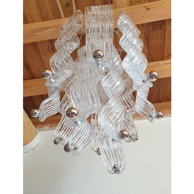 1970s Murano Glass and Chrome Chandelier, Mid Century Modern For Sale - Image 9 of 15