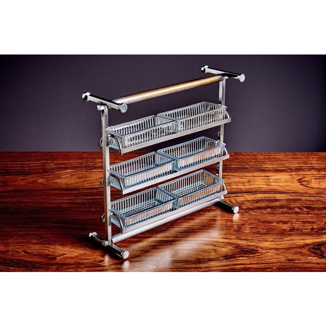 Chrome and Glass Counter Top Shelf attributed to Jacques Adnet, France, 1940s For Sale - Image 3 of 14