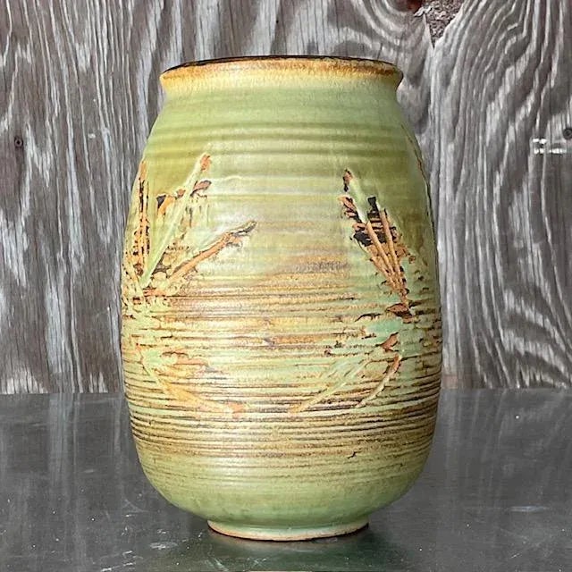 Ceramic Vintage Boho Signed Studio Pottery Vase For Sale - Image 7 of 8