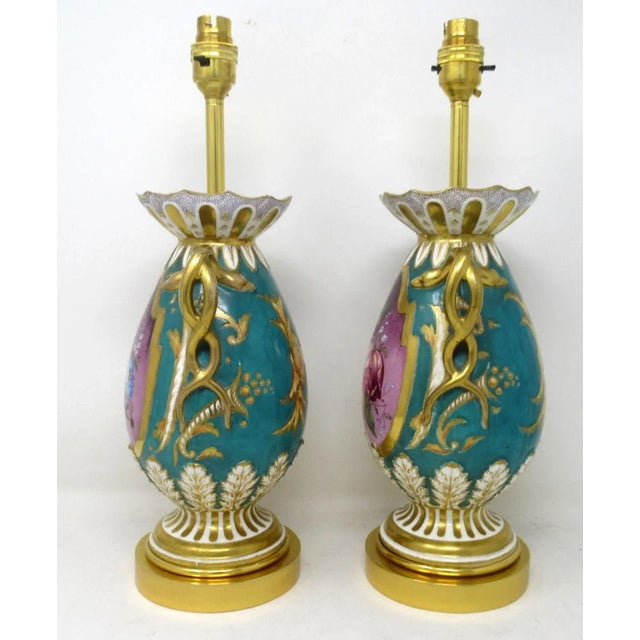 Mid 19th Century Antique Pair English Staffordshire Porcelain Table Lamps Ridgway or Rockingham For Sale - Image 5 of 13