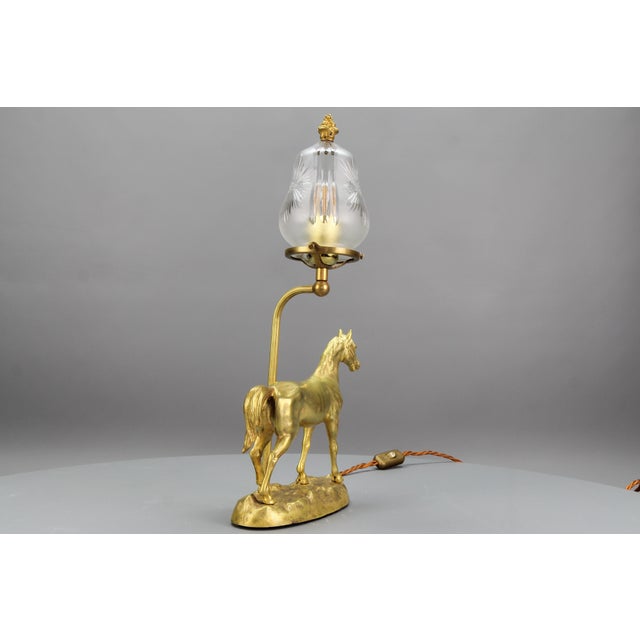 French Bronze Table Lamp with Horse Sculpture, 1950s For Sale - Image 9 of 18