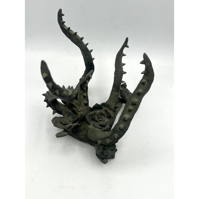 Vintage Bronze Sculpture of Blooming Succulent For Sale - Image 15 of 18
