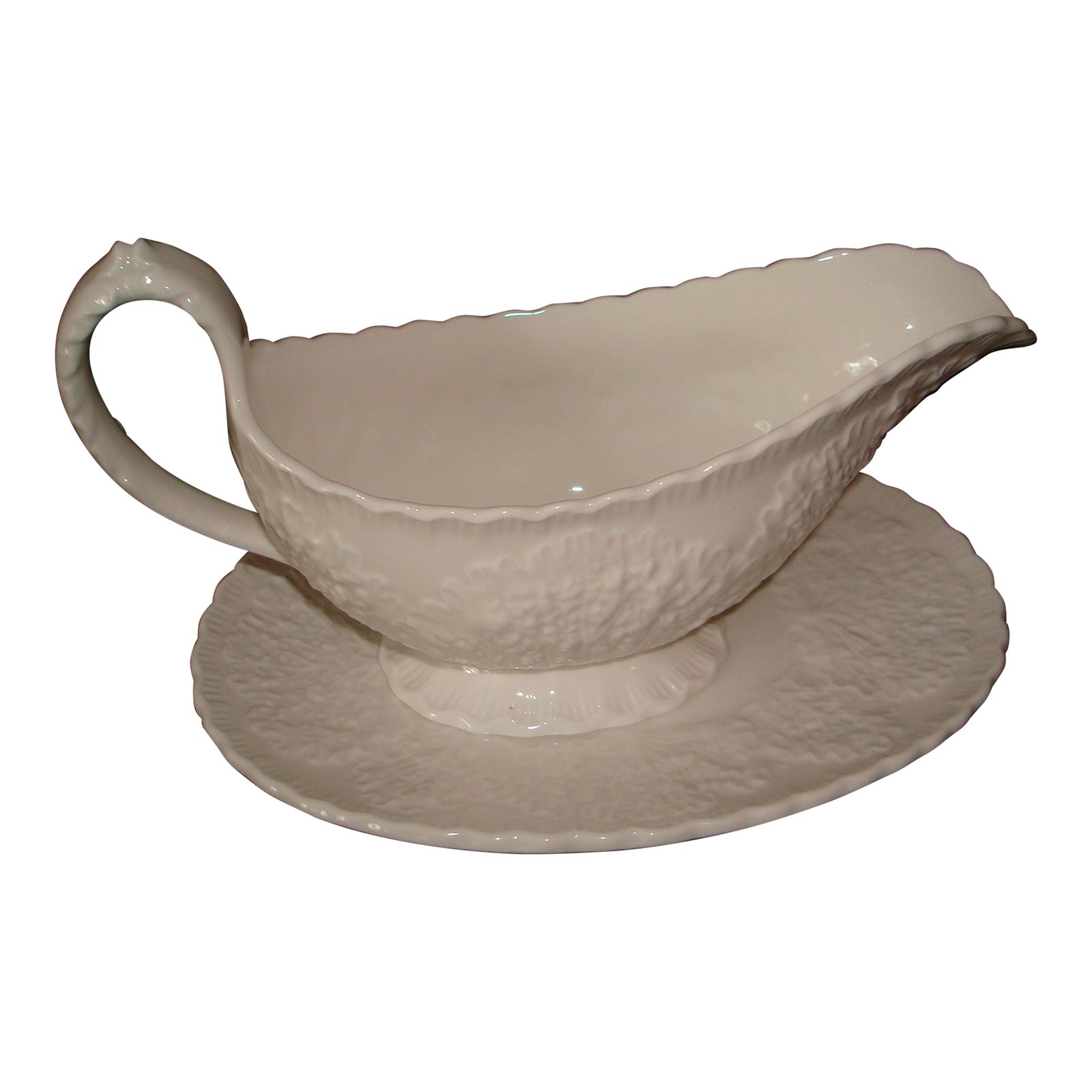 1960s Spode England Savoy White Cabbage Gravy Boat With Underplate Bone