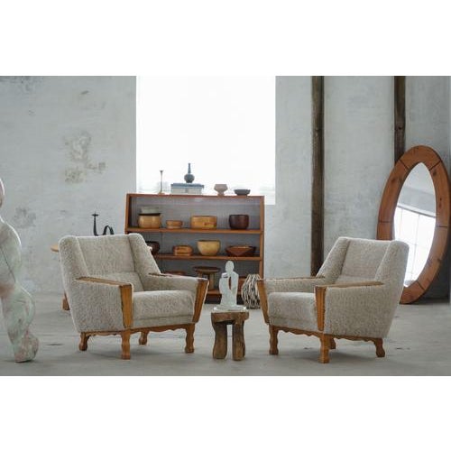 Danish Modern Easy Chairs in Oak & Lambswool by Henning Kjærnulf, 1960s, Set of 2 For Sale - Image 14 of 17