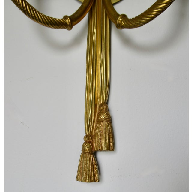 Vintage French 19th. Century Louis XVI Style Bronze Twin-Arm, Rope & Tassel Ormolu Wall Lighted Sconces -Pair For Sale - Image 16 of 17