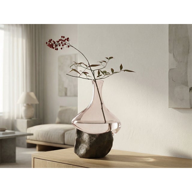 Sculptural Glass Decanter Vase With Natural Gobi Desert Stone – Collector's Statement Piece For Sale In New York - Image 6 of 7