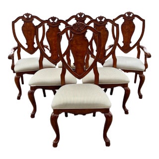 Late 20th Century Shield Back Carved Dining Chairs - Set of 6 For Sale