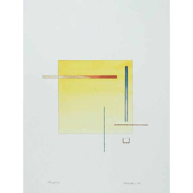 2000 - 2009 Abstract Yellow Block Geometric Watercolor Painting For Sale - Image 5 of 5