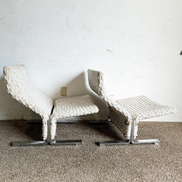 Marzio Cecchi Low Knitted Rope and Chrome Lounge Chairs - a Pair For Sale - Image 9 of 11
