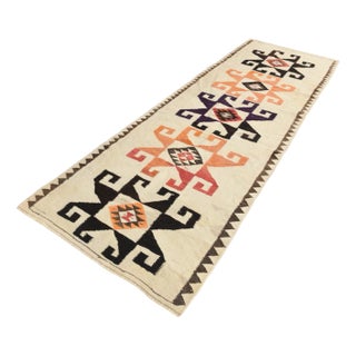 Vintage Runner Kilim Back Rug For Sale