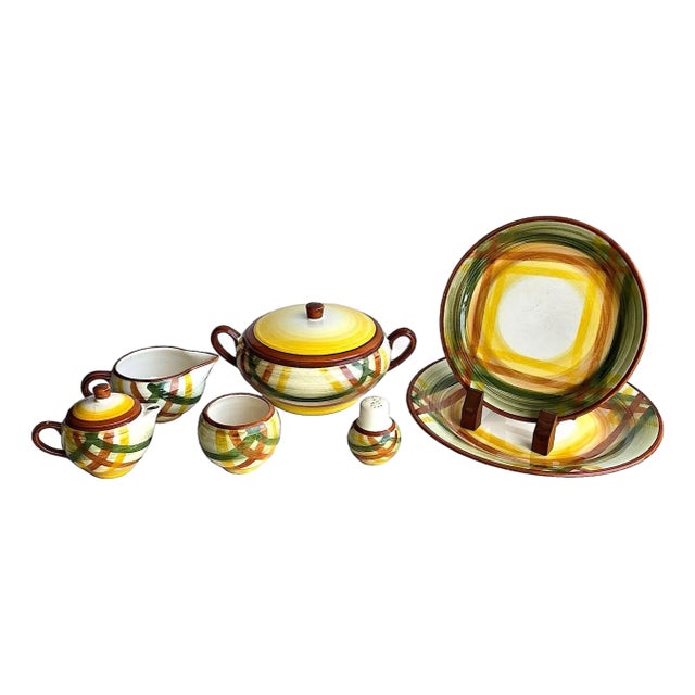 1940s Vernon Kilns/Vernonware Homespun Dinnerware, 9 Pieces For Sale