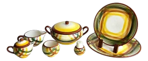 1940s Vernon Kilns/Vernonware Homespun Dinnerware, 9 Pieces