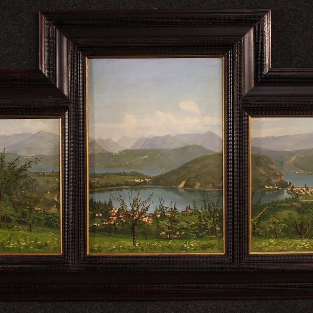 Views of Lake Lugano, 1940, Oil on Panel Triptych, Set of 3 For Sale - Image 3 of 16