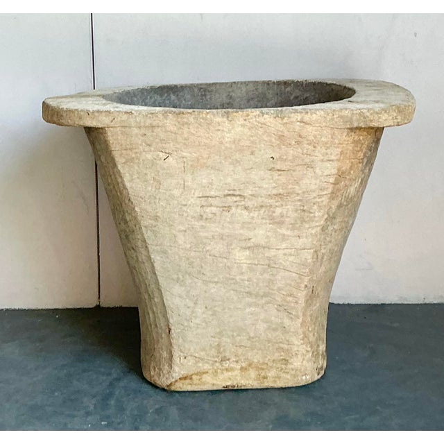 Vintage Boho Carved Coconut Trunk Planter For Sale In West Palm - Image 6 of 12