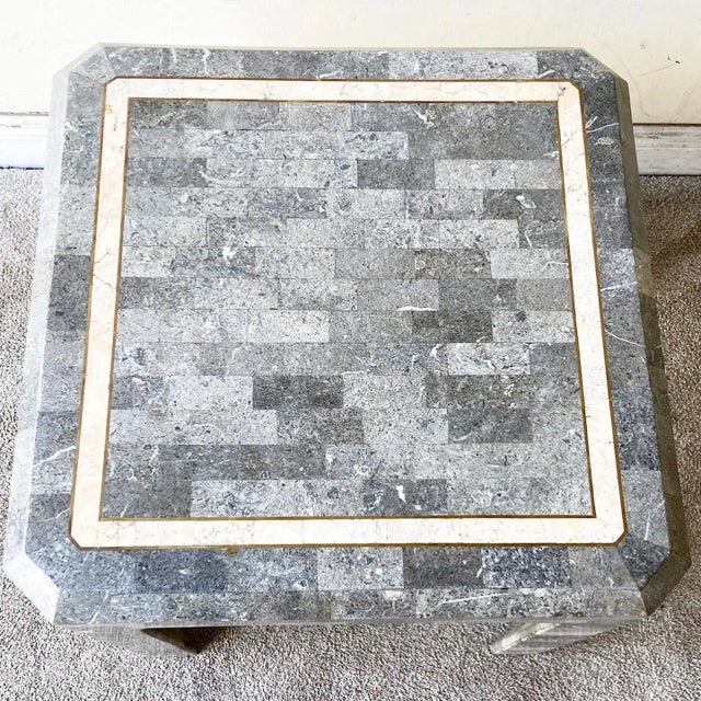 Postmodern Postmodern Charcoal Tessellated Stone Side Table For Sale - Image 3 of 8