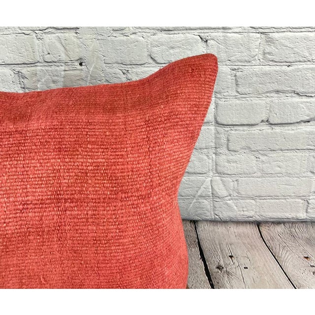 Turkish 20 x 20 Hemp Pillow Turkish Cushion Natural Pinkish Red Pillow Cushion Cover For Sale - Image 3 of 4