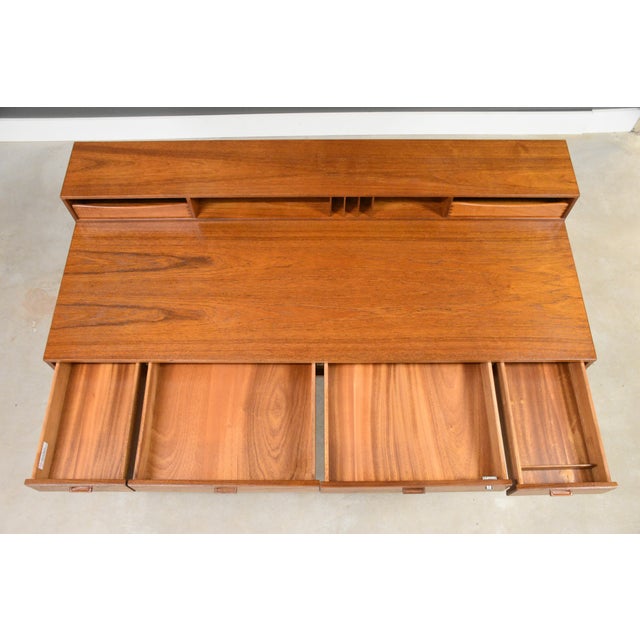 Wood 1973 Peter Lovig Signed Teak Flip Top Desk For Sale - Image 7 of 13