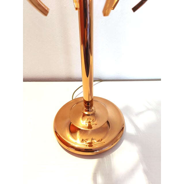 Metal Mid-Century Italian Table Lamp with Feathers in Metal and Striped Glass, 2000s For Sale - Image 7 of 10