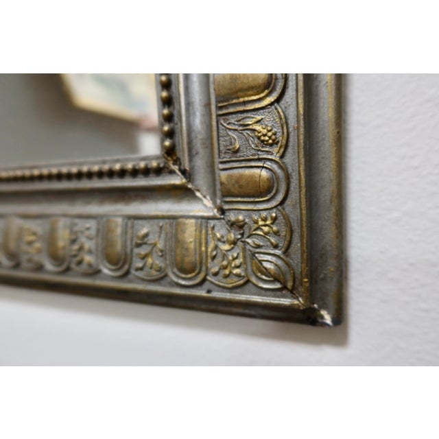 Mid 19th Century Antique French Louis Philippe Style Mirror — Embossed Metal Over Wood, Original Foxed Glass, Late 19th/Early 20th Century For Sale - Image 5 of 9