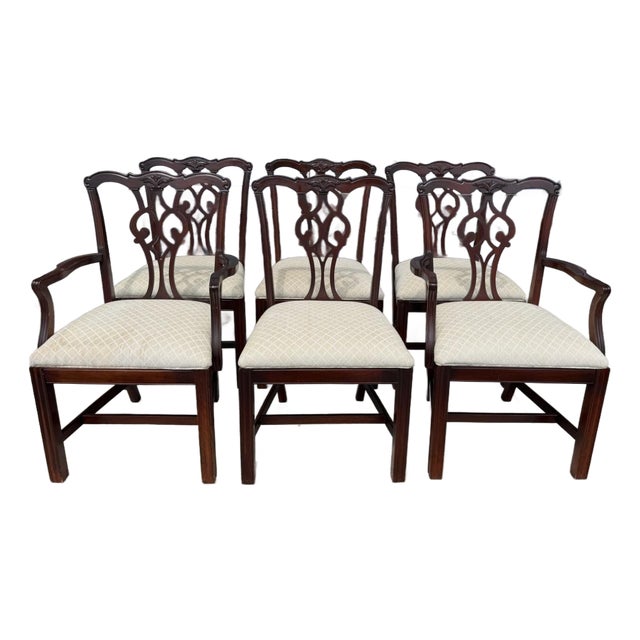 Late 20th Century Set of 6 Mahogany Chippendale-Style Dining Chairs For Sale